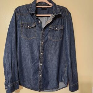 Denim Pearl Snap Button Shirt Lightweight  Small Western Rodeo Long Sleeve